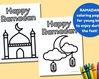 Ramadan Coloring Pages For Kids Set 1. Print and Color Activity Craft For Fasting Days. Party Favors, Playdates, School, Homeschool Use