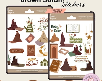 Brown Salah Stickers: Muslim Prayer Journal, Planner (Digital Stickers)