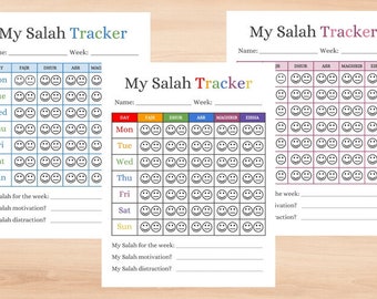 Printable Salah Tracker Charts For Muslim Kids In 3 Color Choices For Parents, Teachers, and Homeschool Use