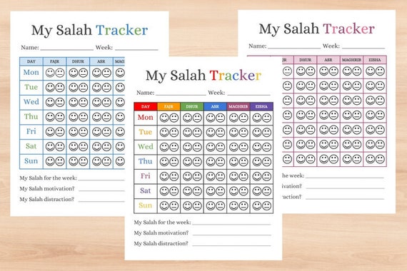 printable salah tracker charts for muslim kids in 3 color etsy india