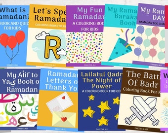 Ramadan eBook Bundle For Muslim Kids To Color and Learn | Includes Coloring Books, Quizzes, and Stories | Get 10 + 3 Bonus Books | 70% Off!