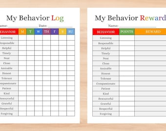 Printable Behavior Log Reward Chart Sets For Kids In Multicolor, Blue, and Pink For Parents, Teachers, and Homeschool Use