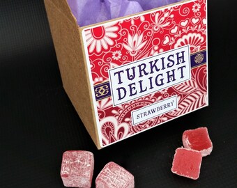 Turkish Delight Strawberry 400g in Hand Crafted Birthday, Thank You Gift Box suitable for Vegetarians, Vegans, Gluten Free & Gelatine Free