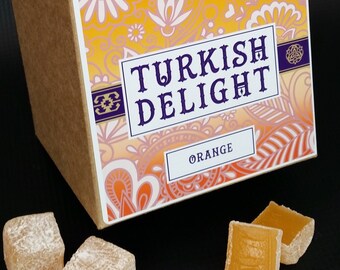 Turkish Delight Orange 400g in a Hand Crafted Birthday, Mothers Day Gift Box suitable for Vegetarians, Vegans, Gluten Free & Gelatine Free