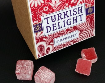 Turkish Delight Strawberry 250g in a Hand Crafted Birthday, Valentines Day Gift Box suitable for Vegetarians, Vegans, Gluten & Gelatine Free