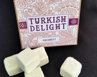 Turkish Delight Milk Coconut 400g in Hand Crafted Birthday, Thank You Gift Box suitable for Vegetarians & Vegans, Gluten Free