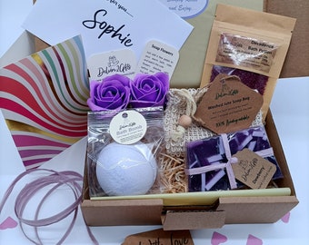 Spa Gift Box with Bath Bombs, Soap, Bath Salts & Soap Flowers, Self Care Gift Box, Pamper Gift Box for Her, Care Package, New Mum Hamper