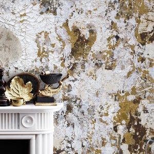 Carta da parati dorata shabby chic, incolla il muro di lusso metallico