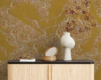 Beautiful Yellow Heron Bird Wallpaper, Luxury Chinoiserie Removable Peel & Stick Wallpaper Mural