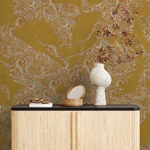Beautiful Yellow Heron Bird Wallpaper, Luxury Chinoiserie Removable Peel & Stick Wallpaper Mural