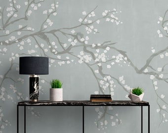 Chinoiserie duck egg cherry blossom wallpaper, paste the wall mural