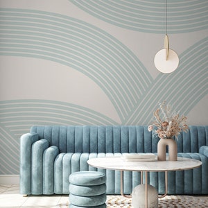 Green & brown abstract lines wallpaper mural, paste the wall, removable peel and stick