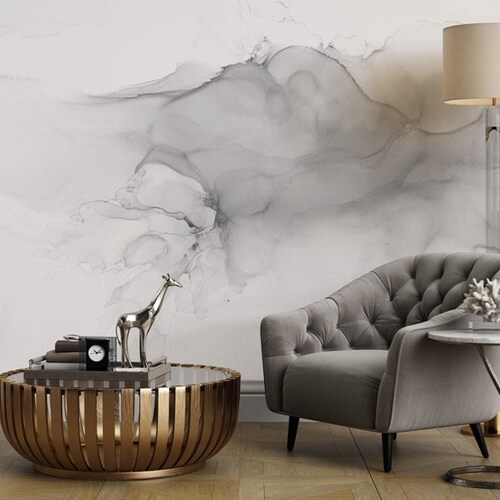 Abstract Monochrome Grey Watercolour Wallpaper Paste the Wall Etsy