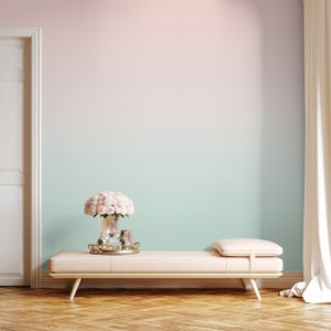 Teal & pink ombre wallpaper, minimalist paste the wall removable peel and stick wall mural