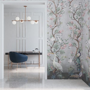 Cherry Blossom Grey Chinoiserie Distressed Paste the wall Kubla Khan wallpaper