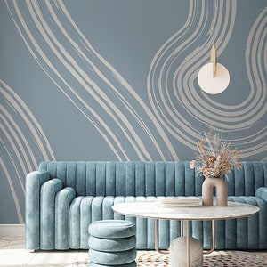 Blaue abstrakte strukturierte Linien Tapetenwandbild, die Wand einkleben, abnehmbares Schälen und Aufkleben