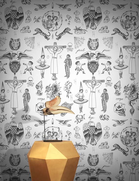 Tattoo Flash Wallpaper, Paste the Wall Mural, Designer Vintage Wallpaper -  Etsy