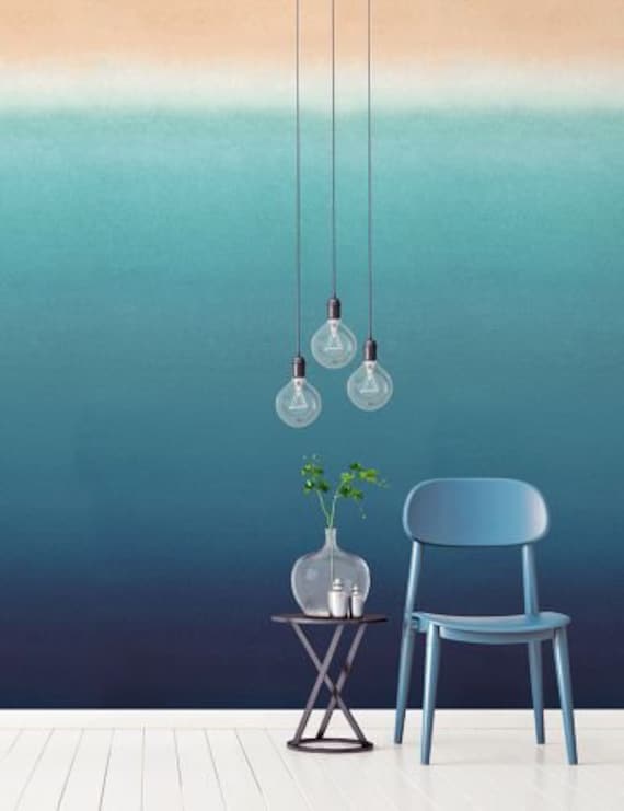 Blue Ombre Wallpaper Sea Wall Mural Ocean Beach Wallpaper - Etsy
