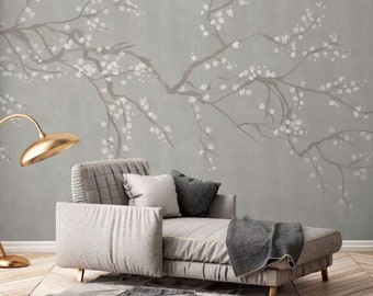 Chinoiserie grey cherry blossom wallpaper, paste the wall mural