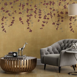 Cherry Blossom wallpaper, Gold Metallic Chinoiserie wallpaper, Luxury Sakura wallpaper