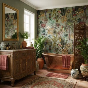 Tropical bird wallpaper jungle wall mural, removable peel and stick, paste the wall