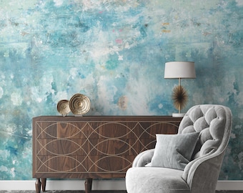 Watercolour light blue abstract wallpaper, paste the wall mural, removable peel and stick