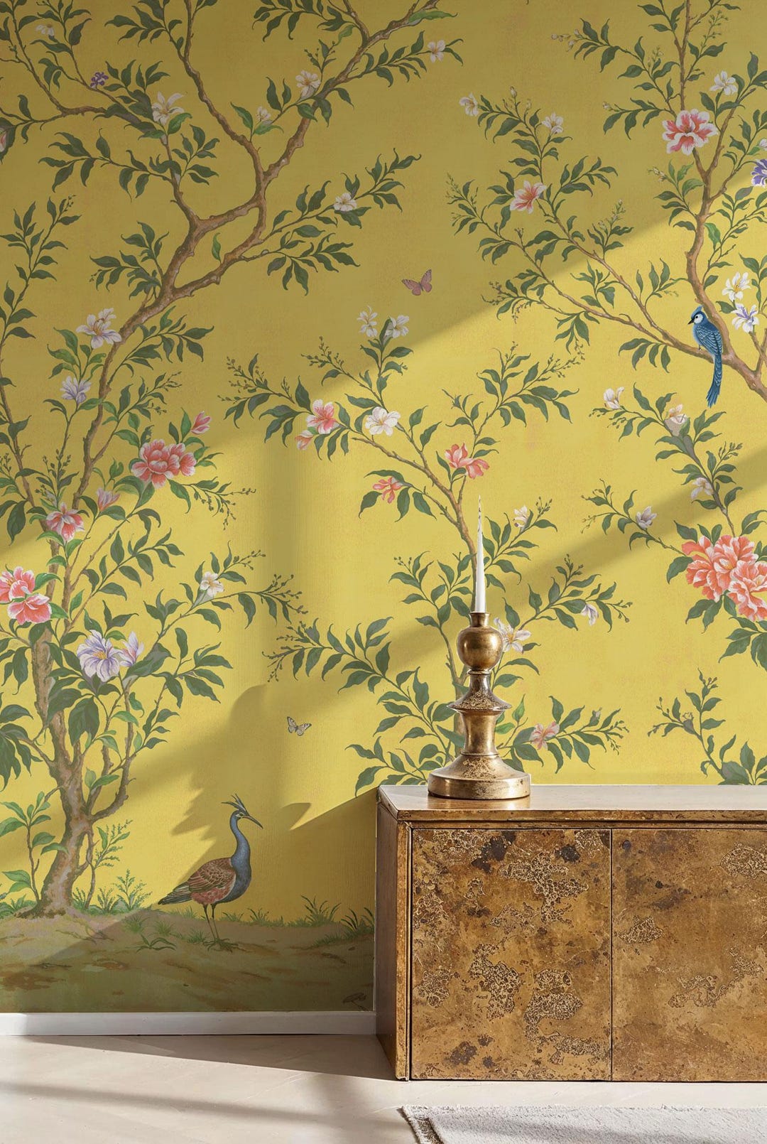Yellow Floral Chinoiserie Wall Mural - Etsy