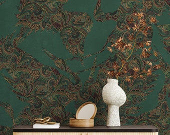 Beautiful Green Heron Bird Wallpaper, Luxury Chinoiserie Removable Peel & Stick Wallpaper Mural