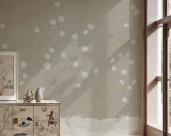 Cream chinoiserie landscape wall mural