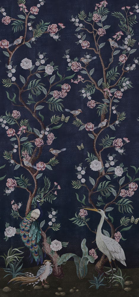 Cherry Blossom Dark Blue Chinoiserie Distressed Removable - Etsy