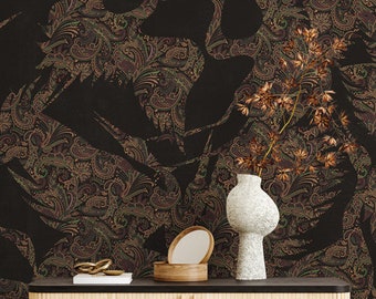 Beautiful Black Heron Bird Wallpaper, Luxury Chinoiserie Removable Peel & Stick Wallpaper Mural