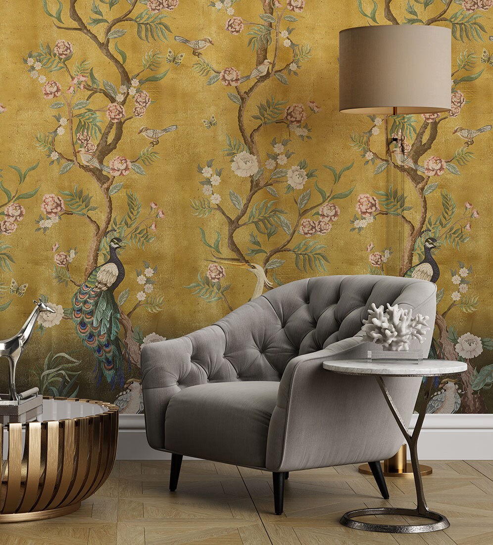 Cherry Blossom Peel-and-Stick Chinoiserie Distressed Removable Kubla …
