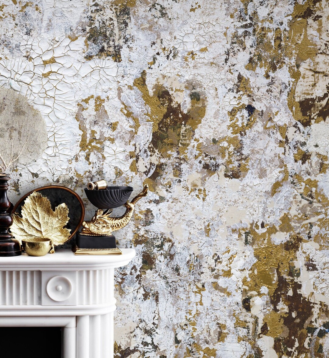 Picture of Shabby Chic Gold Wallpaper, Paste the Wall Luxury Metallic - Etsy