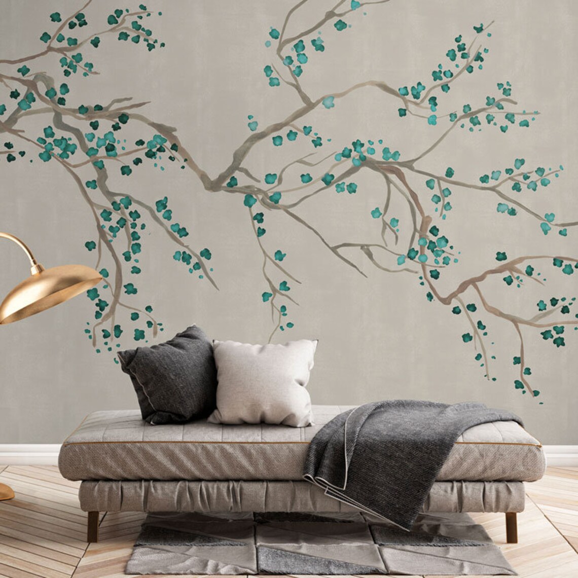 Chinoiserie Jade Cherry Blossom Wallpaper Paste the Wall - Etsy