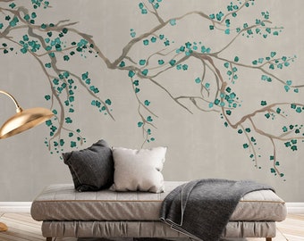 Chinoiserie jade cherry blossom wallpaper, paste the wall mural