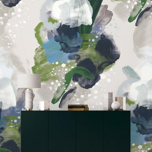 Floral wallpaper, Scandinavian abstract flower wallpaper, removable peel and stick paste the wall