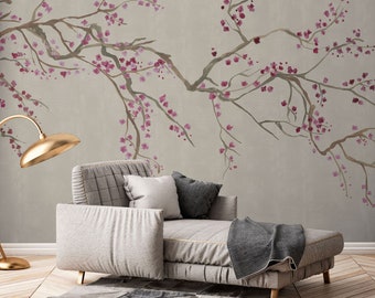Chinoiserie sand cherry blossom wallpaper, paste the wall mural