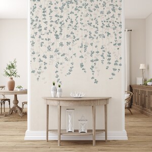 Cherry Blossom wallpaper, Cream and Blue Chinoiserie wallpaper, Floral peel and stick removable wallpaper