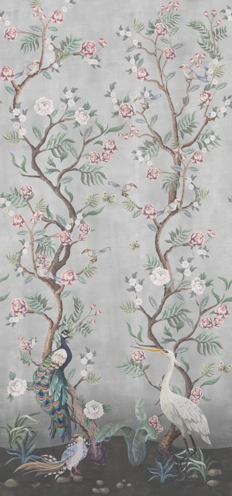 Chinoiserie Cherry Blossom Wallpaper, Peacock Removable Peel-and-stick ...