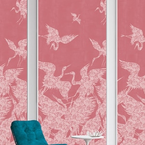 Bellissima carta da parati con uccelli airone rosa, carta da parati murale di lusso rimovibile con motivo cineserie