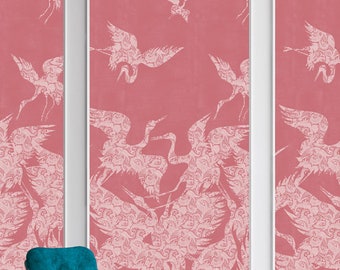 Beautiful Pink Heron Bird Wallpaper, Chinoiserie Luxury Removable Peel & Stick Wallpaper Mural