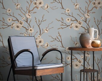 Chinoiserie duck egg cherry blossom wallpaper, paste the wall removable peel and stick wallpaper