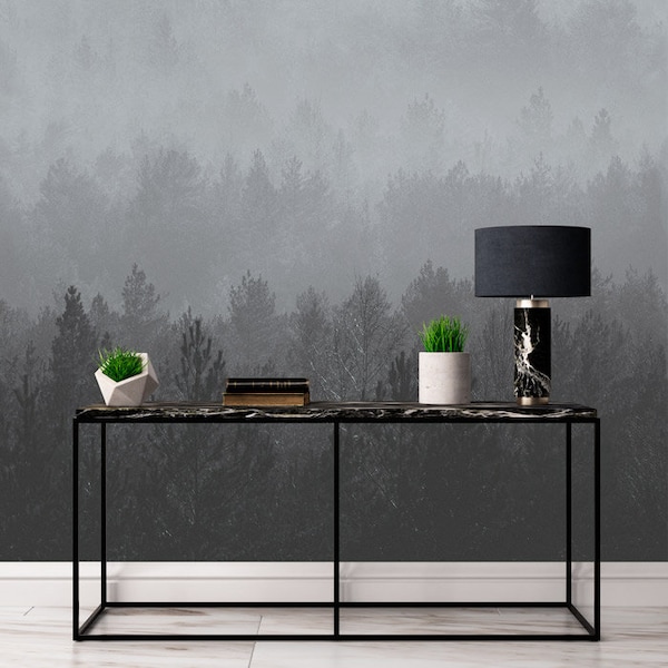 Bosbehang, vintage Scandinavisch bos, verwijder het muurbehang met plakken en plakken