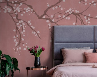 Chinoiserie Cherry Blossom Takeda Pink wallpaper mural
