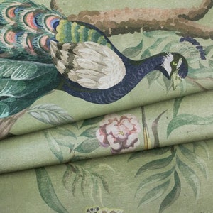 Chinoiserie bird curtain fabric, linen and cotton cushion fabric, vintage style printed fabric