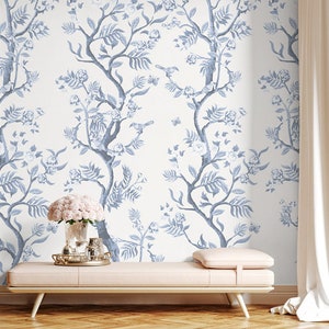 Chinoiserie distressed cherry blossom wallpaper, floral paste the wall removable peel and stick wallpaper