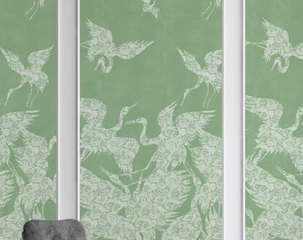 Beautiful Mint Green Heron Bird Wallpaper, Chinoiserie Luxury Removable Peel & Stick Wallpaper