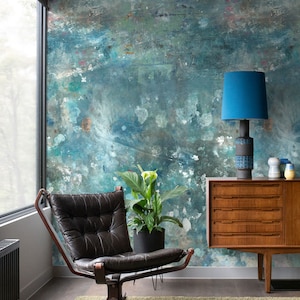 Watercolour blue abstract wallpaper, paste the wall mural, removable peel and stick image 1