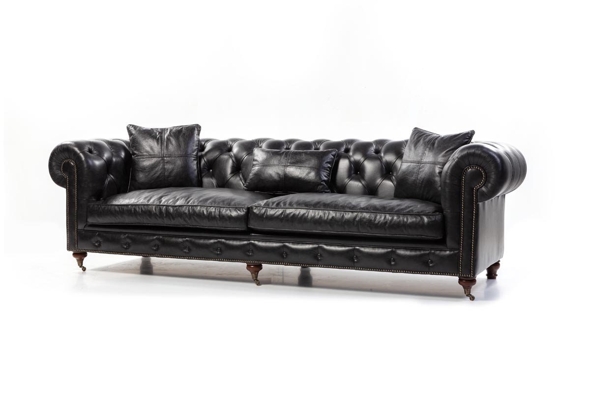 Black Chesterfied Sofa Orijinal Leather Etsy