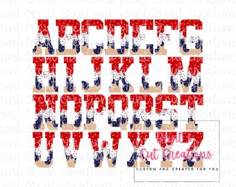 Patriotic Drip Alphabet PNG: 4th of July, Baseball (Digital Download)